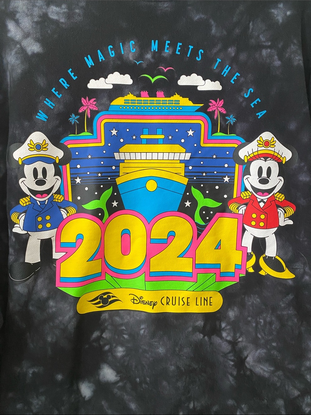 Disney Black & White Tie-Dye 2024 Cruise Graphic Crewneck - Picture 2 of 9